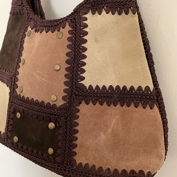 SAK Original Suede Crochet Patchwork Boho Hippie Retro Satchel - Picture 4 of 6